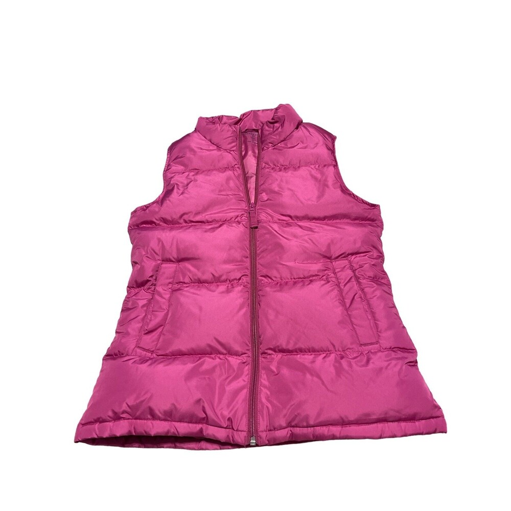 Lands End Tartan Pink Packable Down Lightweight Puffer Vest Kids Large 14